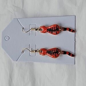 Cat Earrings Dangle with Gold metal Orange and Black Stripes